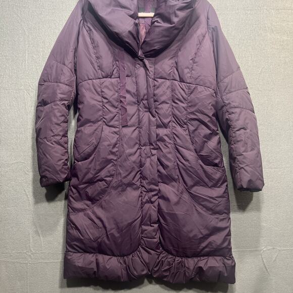 Tahari Down Puffer Coat Shawl Collar Quilted Zipper & Snap Purple Size M (READ) - Picture 2 of 12